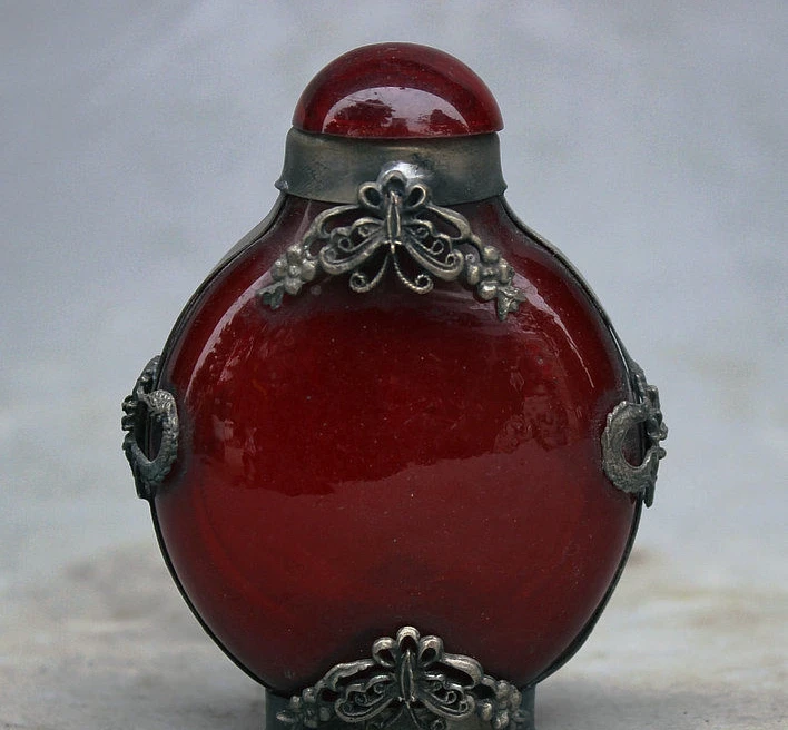 Collect Old China Dynasty Miao Silver Dragon butterfly Statue snuff bottle Box | Дом и сад