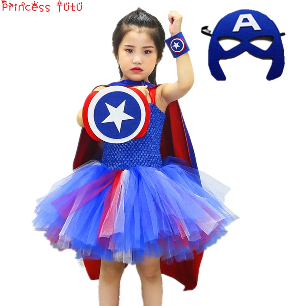 

Captain Of America Costume Set Girl Tutu Dress Halloween Baby Girl Dress Birthday Party Dress Christmas Cosplay Children Suit