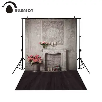 

Allenjoy photography backdrop grey fireplace flower european room background decor for photo studio photocall decoration