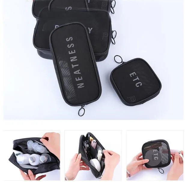 

eTya Fashion Women Travel Small Large Cosmetic Bag Set Makeup Mesh Toiletry Bags Men Wash Organizer Pouch Case make up bag