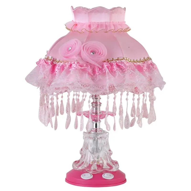Современная Европейская кружевная настольная лампа принцессы, настольная лампа с стеклянной основой, настольная лампа из розовой ткани, абажур, свадебная настольная лампа - Цвет корпуса: A-Pink