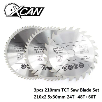 

XCAN 3pcs 210mm TCT Saw Blade Set 24T/48T/60T Multifunction Wood Cutting Disc Wood Circular Saw Blade