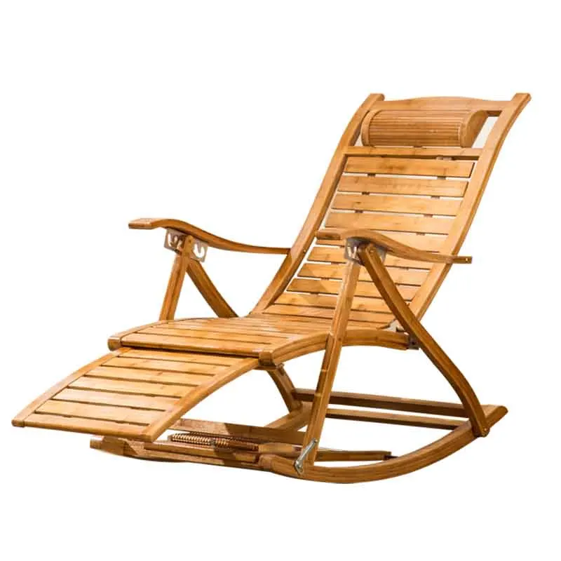 

Reclining chair folding lunch break chair lazy couch home elderly modern solid wood chair folding bamboo adult rocking chair