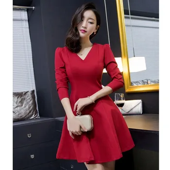 

Women Vintage Dress 2019 New Arrival Autumn Dresses Summer Long Sleeve Deep V-Neck Sexy A-Line Mini Party Dress Vestidos