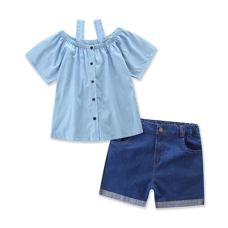 Big Cow Girls Clothing Sets New Summer Casual Style Sling T-Shirts+Jeans 2PcsSets Girls Clothes Suits Girls Boutique Outfits (12)