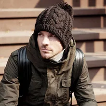 Осень Зима Мода Новые унисекс Женские зимние теплые Esqui свободный крупной вязки вязаные с помпоном шляпа, Круглая Шапочка без полей, кепка 7 цветов