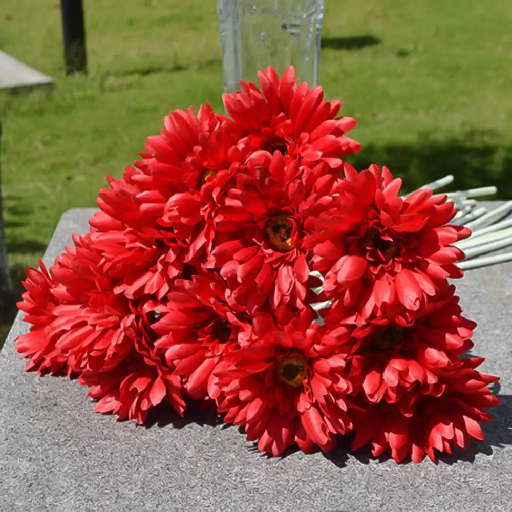 10 шт. искусственные герберы(Ромашки) цветы PU искусственный букет Искусственный Свадебный букет для свадебной вечеринки украшения дома - Цвет: Red