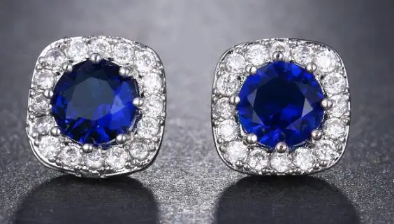 blue EMMAYA классический дизайн розовое золото цвет квадратный CZ кубический цирконий Свадебные серьги гвоздики для женщин - Окраска металла: blue