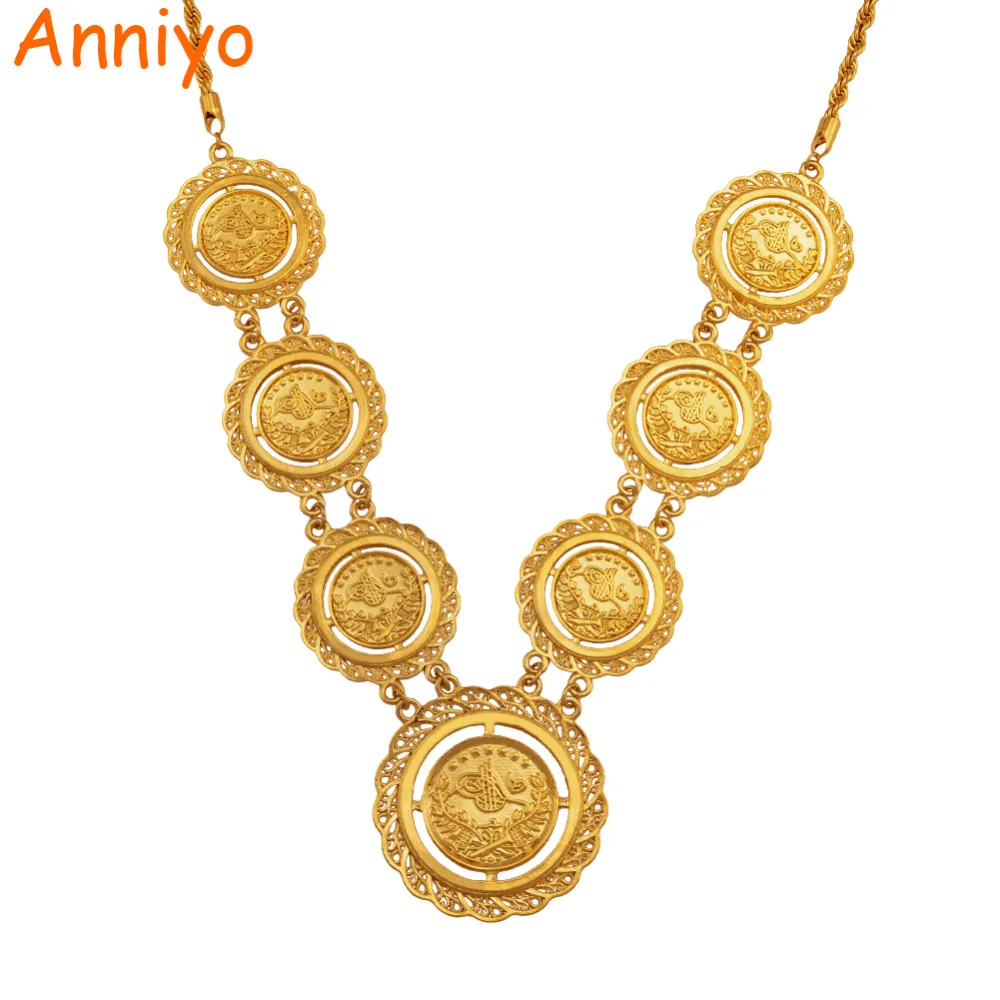 

Anniyo Long Coin Necklace for Women Islam Muslim Arab Coins Jewelry,Gold Color Egyption Middle Eastern Turkey Lira #009312