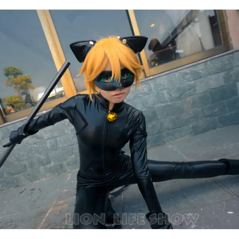 Adrien Agreste Black Cat Noir Catsuit Cosplay Costume Mask Halloween Cosplay