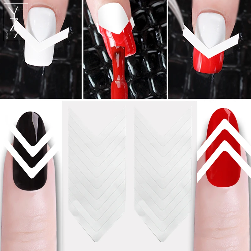 

YZX 5Pcs/Set Smile Nail Tape V-Shape Hollow Striping Line Tape French Edge Guide Tips Form Styling Template 3D Nails Stickers