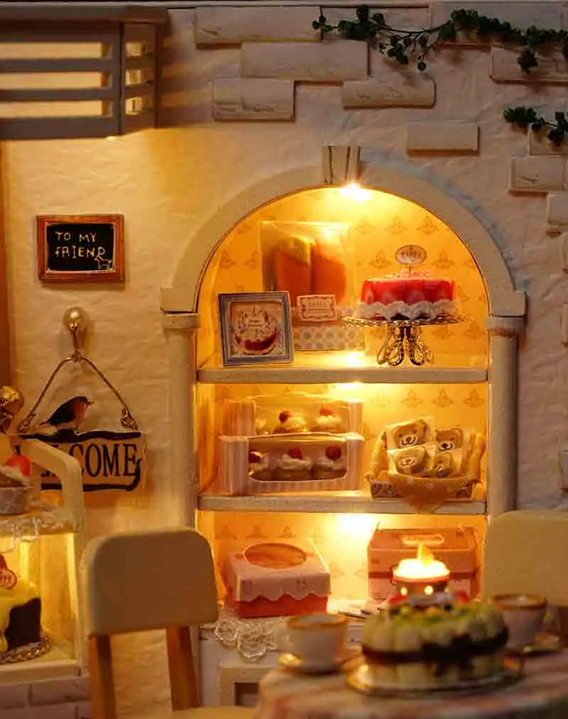 Cake Diary DIY Miniature Doll House 3D Wodden Handmade Dust Cover DollHouse Toy Miniaturas Furniture Kit Dollhouse Toys for Kids Gifts (11)