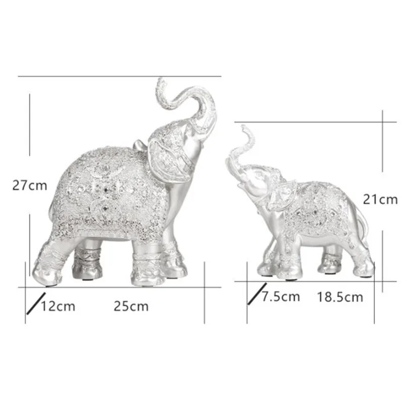 Счастливая статуэтка слона арт Скульптура любящее животные, статуэтки Смола ремесла дом украшения аксессуары 2 шт./компл. R533 - Цвет: Серебристый
