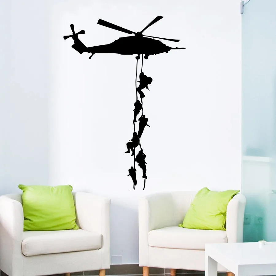 

Military Vinyl Decor Wall Sticker Helicopter Wallpaper For Boys Army Room Art Decoration Removable Free Shipping Wallpaper Y-626
