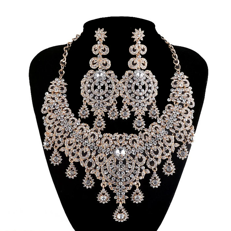 Silver Jewelry Sets Bridal necklace earrings Women Wedding Party Dress Statement necklace Russian fashion style Earrings sets
