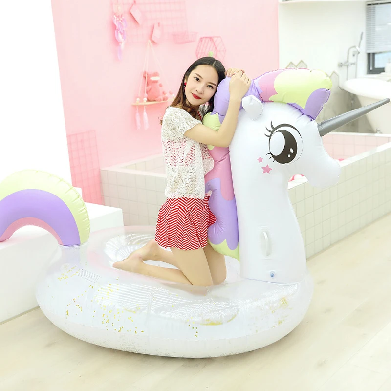 

250cm Giant SPARKLY Unicorn Pool Float Ride-on Glitter Inflatable Swimming Ring For Adult Children Water Toy Lie-on Air Mattress