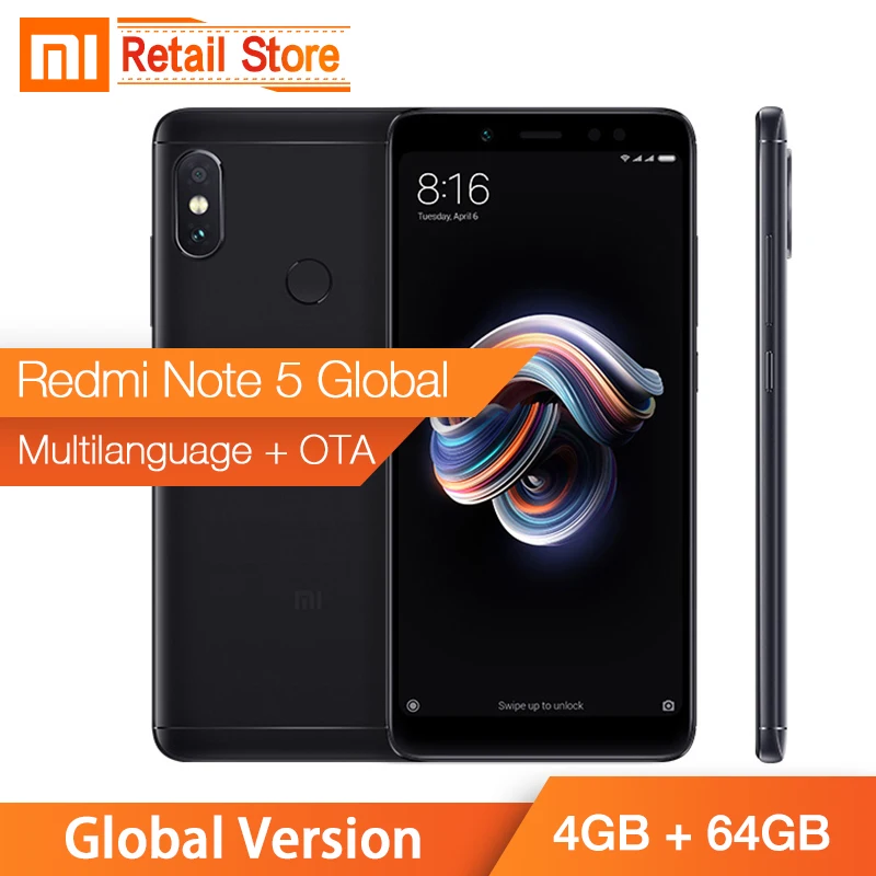 

Global Version Xiaomi Redmi Note 5 Smartphone 4GB 64GB Snapdragon 636 Octa Core 5.99" 18:9 Full Screen Dual AI Camera Metal Body