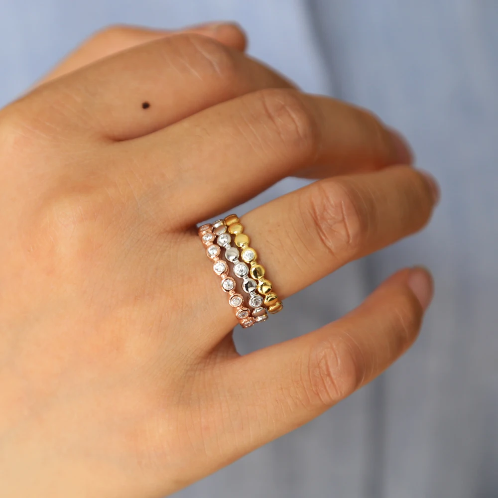 

100% pure 925 sterling silver wedding band ring set with 3 color plated for women wedding rings set jewelry with shiny cz paved