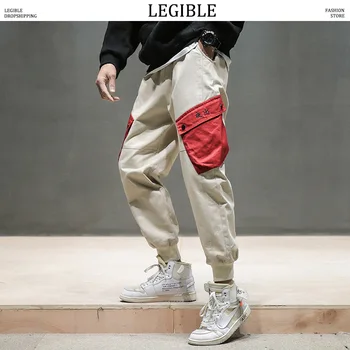 

LEGIBLE Men Patchwork Joggers Pants Fashion 2019 Mens Hip Hop Khaki Track Pants Overalls Men Embroidery Trousers Plus Size