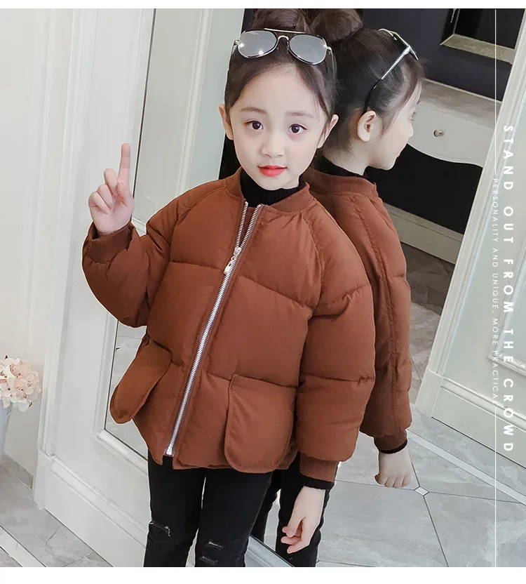 Children's Parkas Solid V-neck Zipper Cotton Jacket For Big Girls Winter Coat Kids Warm Thick Tops Baby Girl Padded Outerwears (22)