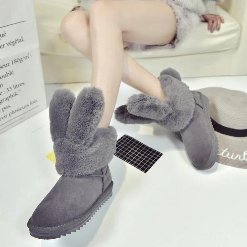 2018 Snow Boots Female Rabbit Ears In The Tube Warm Non-Slip Winter Oem Cotton Shoes Women Boots M8D78 (32)