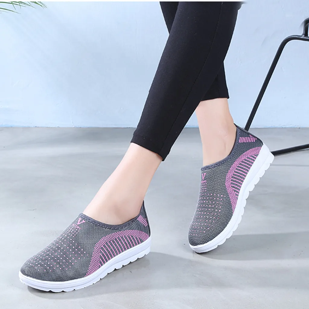 Women's Mesh Flat shoes patchwork slip-on Cotton Casual shoes for woman Walking Stripe Sneakers Loafers Soft Shoes zapato