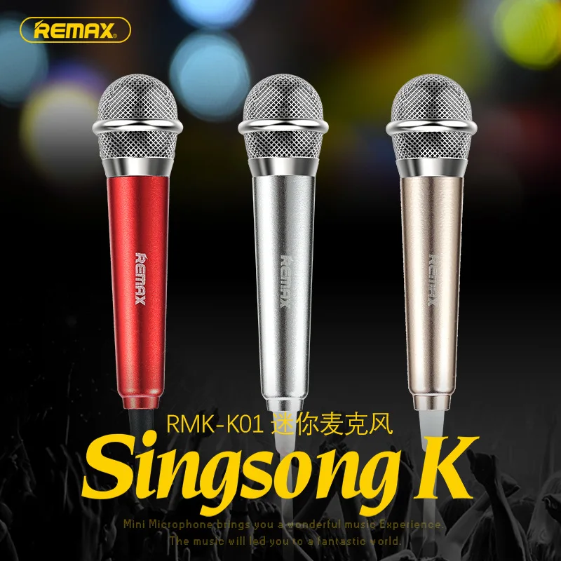 

Ultra-low price hot sales REMAX RMK-K01 mini 3.5MM audio cable microphone portable K song high sensitive metal fashion Mic