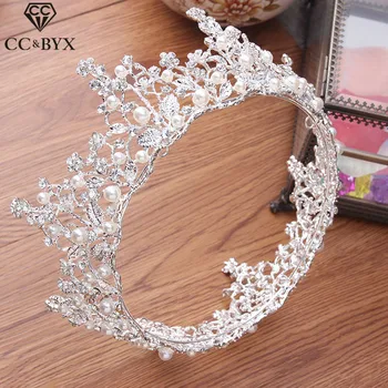 

CC Tiaras And Crwons Hairbands Vintage Round Pearl Engagement Wedding Hair Accessories For Bride Jewelry Cubic Zircon Gift XY043