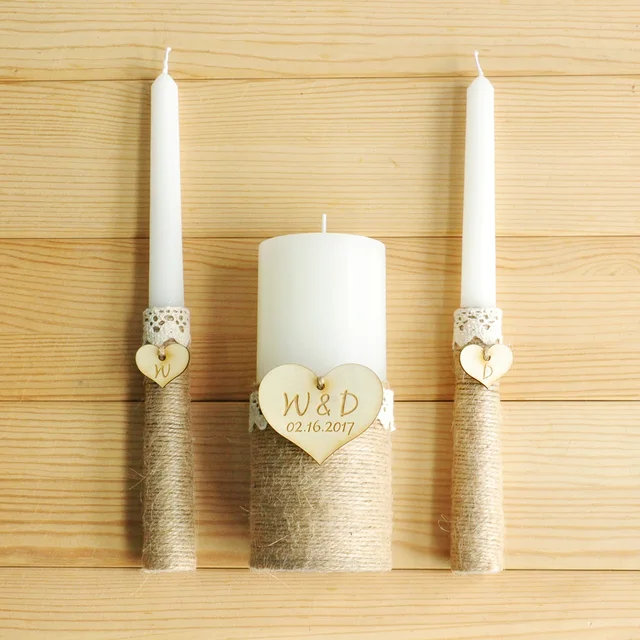 Personalized Unity Wedding Candles Burlap Ceremony Rustic Personalized Unity Wedding Candles Burlap Ceremony Rustic Candle Set Ivory Custom Gift