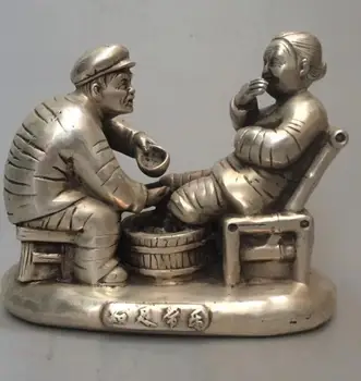 

Collectible archaize white copper Happiness an old couple statue