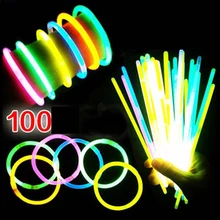 100 шт неоновый светящийся светильник для рождественской вечеринки, детская забавная светящаяся палочка, игрушки светится в темноте, флуоресцентная игрушка-браслет для детей
