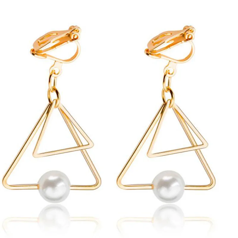 

Higt Quality Korea simulated Pearl Triangle Clip on Earrings Without Piercing for Women party wedding Charm Ear Clip Jewelry