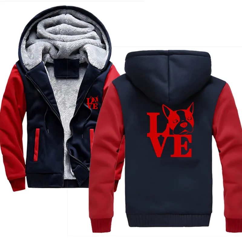 Бесплатная доставка толстовка с капюшоном Love Boston Terrier dog длинным рукавом Мужская