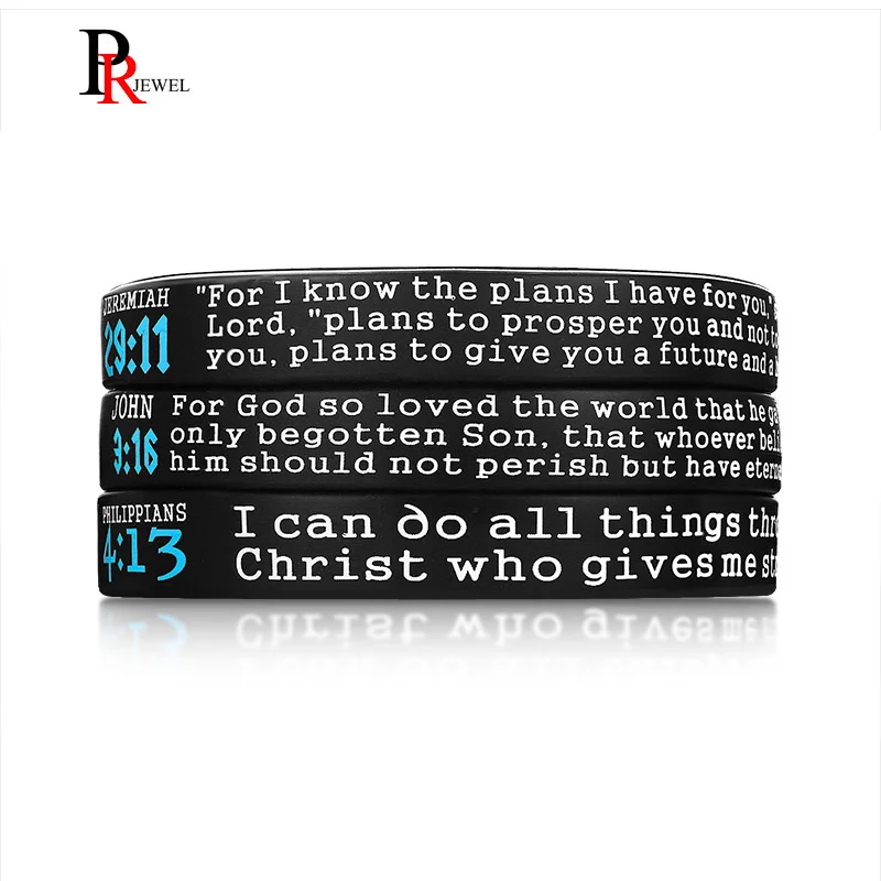 Religious Rubber Bracelets with Bible Verses 3Pcs/Set Christian
