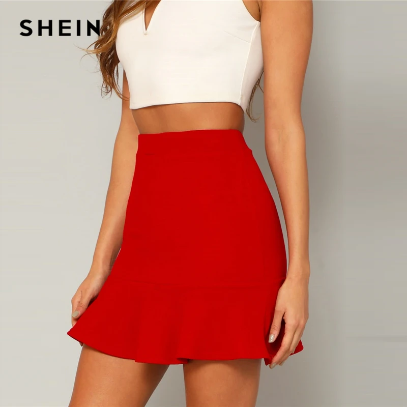 SHEIN Однотонная Юбка С Оборками Модная Мини Юбка На Завышенной Талии