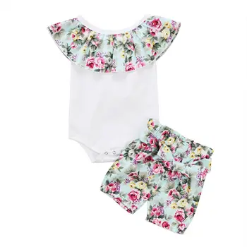 

US Newborn Infant Baby Girl Clothes Cotton Ruffle Romper Tops Floral Shorts Pant 2Pcs Outfits Clothes 0-24M