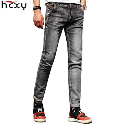 Мужские джинсы, модные брендовые узкие джинсовые штаны для мужчин, прямые Слаксы, качественные мужские джинсы, брюки больших размеров - Цвет: Серый
