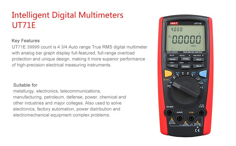 UNI-T UT71E Цифровой мультиметр Ture RMS мультиметр Авто Диапазон 39999 AC/DC напряжение с ЖК-подсветкой дисплей