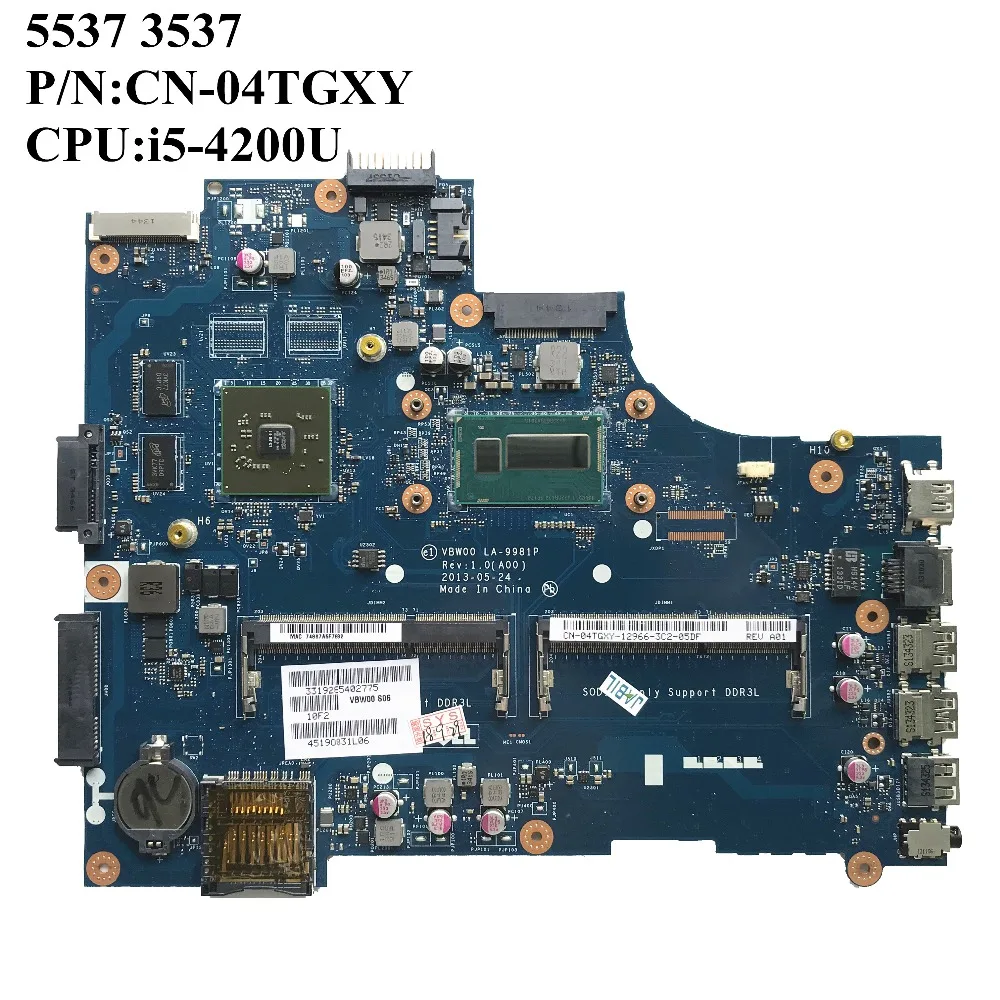 SZWXZY CN-04TGXY для материнской платы ноутбука DELL 5537 3537 с SR170 I5-4200u CPU DDR3L 04TGXY 4TGXY LA-9981P 100% |