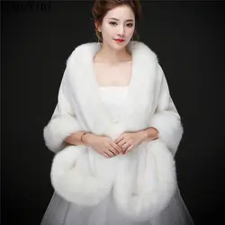 JaneVini элегантные свадебные искусственный мех шали для женщин Зимние Обертывания Теплый белый мех болеро для невесты куртка вечернее пальт