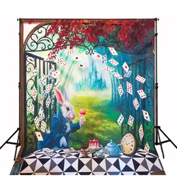 Colorwonder Алиса в стране чудес фото фон Чай вечерние кролик с игральных карт 5x7ft замок, феи мир сказки фон