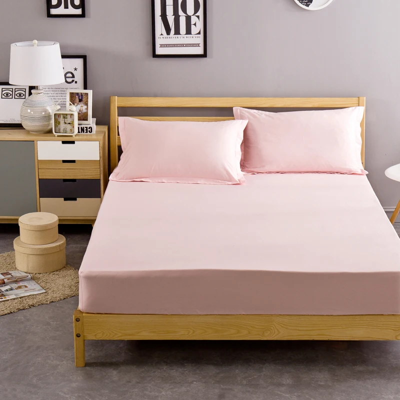 100% хлопок современный стиль милый светло-розовый сплошной цвет кровать наматрасник домашний текстиль постельное белье 3 шт. Простыня из +