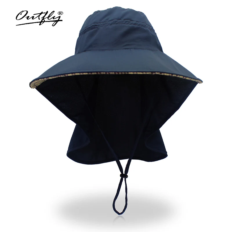 Outfly широкие карнизы солнцезащитная Кепка с утепленной шеей, гвардии Ladies'Summer ультрафиолетового UPF50+ Шапки для Для женщин - Цвет: D blue