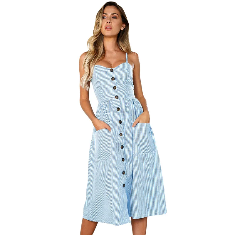 Blue-White-Striped-Button-Down-Mid-Calf-Dress-LC610030-4-1