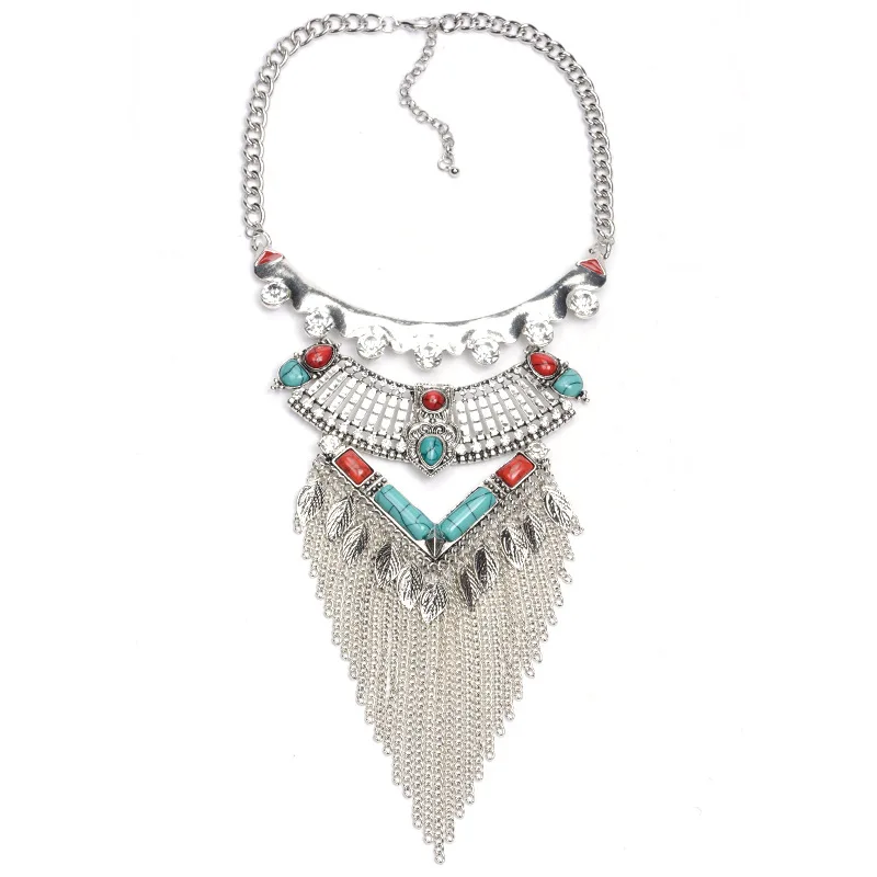 Mulheres colares bijoux carvoeiros gros femme pingentes folhas tassel corrente de prata de ouro joyas colgantes mujer moda maxi choker