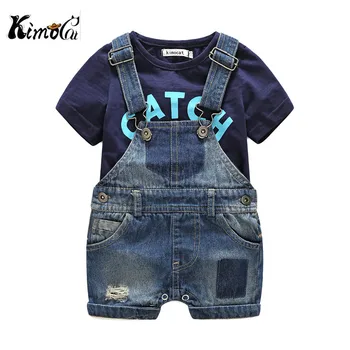 

Kimocat Kimocat Baby boy clothes baby born Summer short-sleeved letters t-shirts boy sets Denim suspenders baby clothes