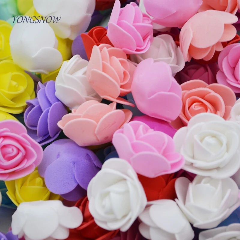 50pcs/lot 3.5 cm Mini Artificial PE Foam Rose Flower Head For Wedding Decoration DIY Scrapbooking Wreath Gift Box Flowers