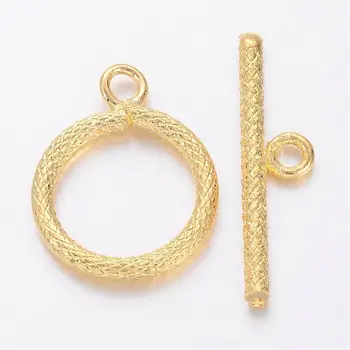 

100Sets Brass Bar & Ring Toggle Clasps, Lead Free, Cadmium Free and Nickel Free, Golden, Size: Toggle: 20x16x2mm, Hole: 2mm