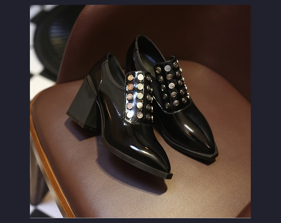 SOPHITINA/Новые весенние нейтральные женские туфли-лодочки; высококачественные туфли из натуральной кожи на высоком квадратном каблуке; пикантные туфли-лодочки с острым носком и заклепками; PO87