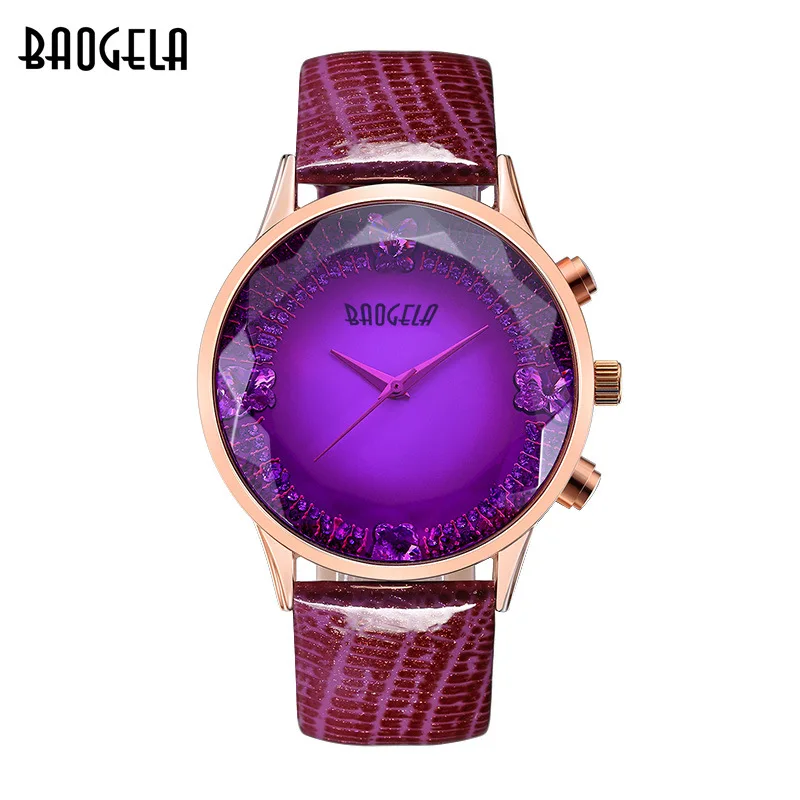

women's leather quartz wrist watches purple red blue band ladies casual waterproof clocks original BAOGELA luxury brand NO.1605